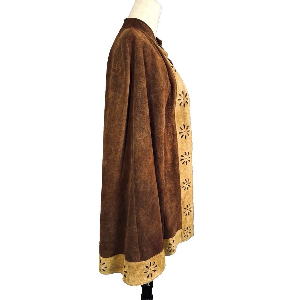 RARE Vintage 60s 70s Suede Leather Cape Jacket OOAK One Size - Picture 4 of 12